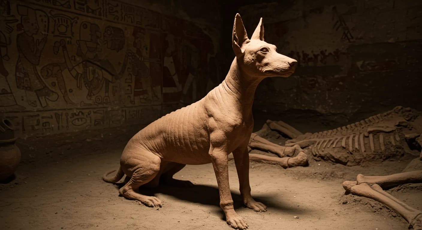 Clay effigy of a Xoloitzcuintli found in an ancient Mexican tomb