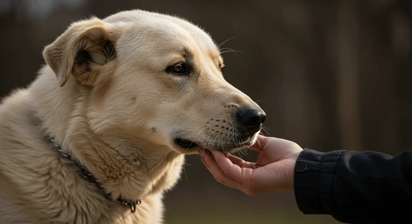Close-up of a Kangal Dog wooing its owner affectionately, showing its gentle side